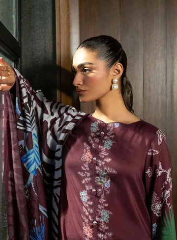 3-Piece Suit Chocolate Brown Unstitched Printed Lawn