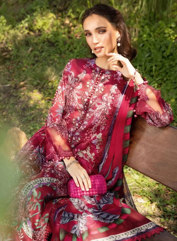 3-Piece Suit Maroon Unstitched Printed Lawn