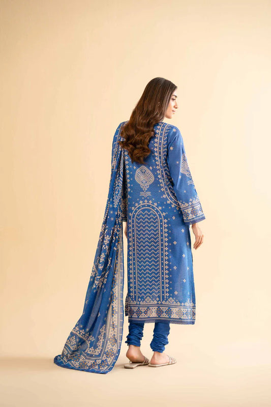 3 Piece Women's Unstitched Printed Lawn Suit - Blue Dobby Lawn