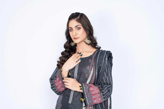 Bin Saeed Black Shemray Printed Lawn 3 Piece