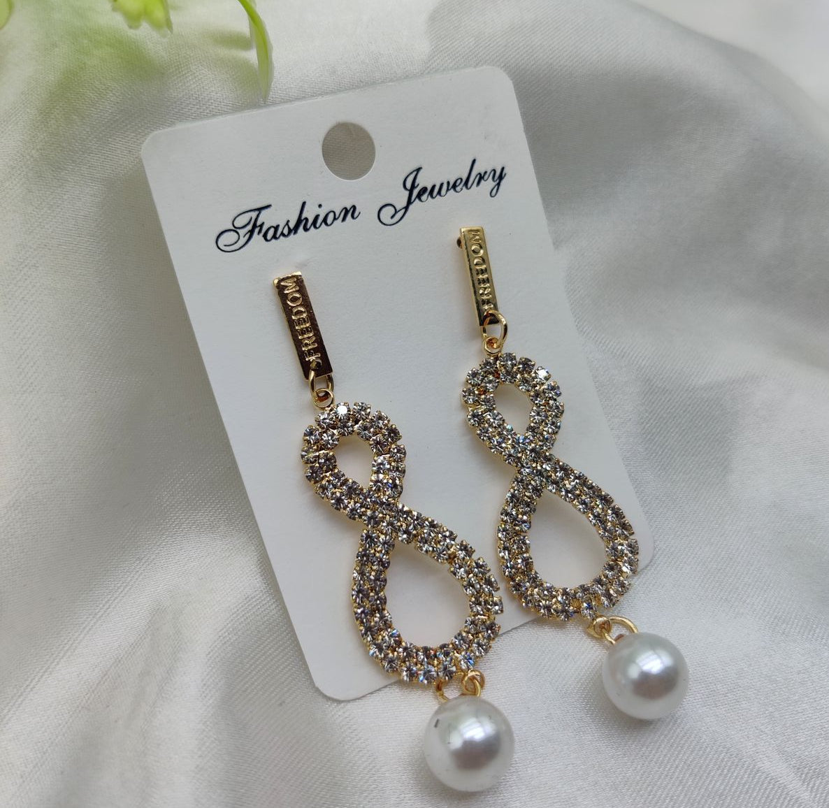 Imported Infinity Charm Pearl Drop Earrings