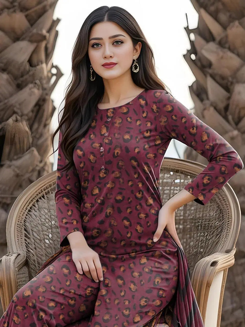 Maroon Printed Women's Unstitched Printed Lawn 3-Piece Suit Set