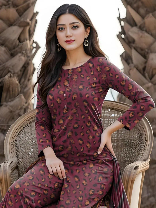 Maroon Printed Women's Unstitched Printed Lawn 3-Piece Suit Set