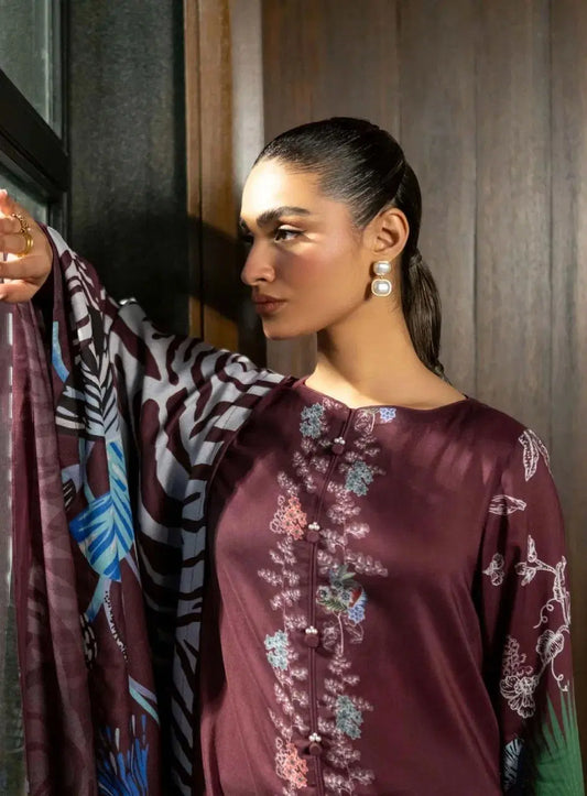 3-Piece Suit Chocolate Brown Unstitched Printed Lawn