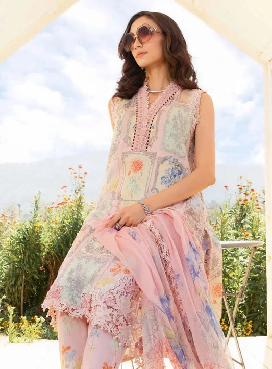 3-Piece Suit Pink Unstitched Printed Lawn