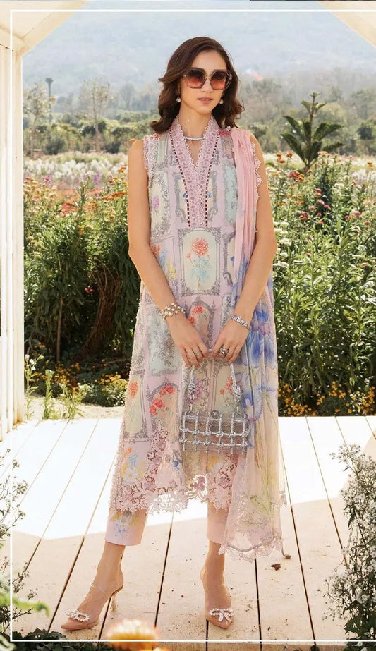 3-Piece Suit Pink Unstitched Printed Lawn