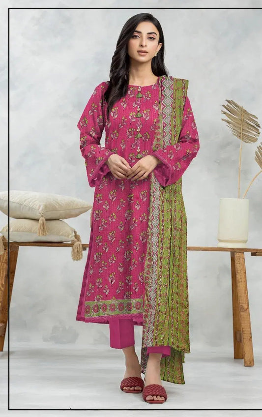 3 Piece Suit Unstitched Printed Dobby Lawn