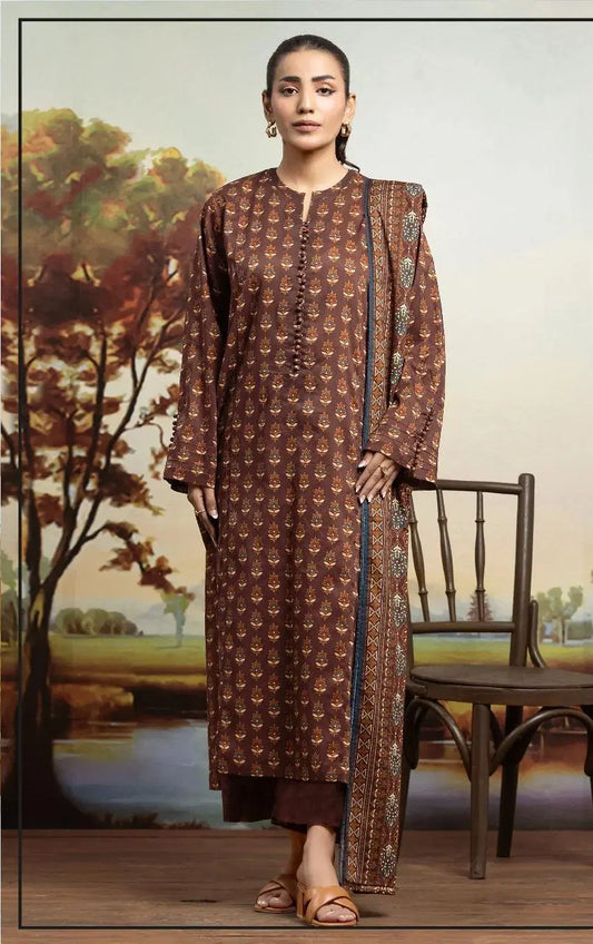 3 Piece Suit Unstitched Printed Dobby Lawn