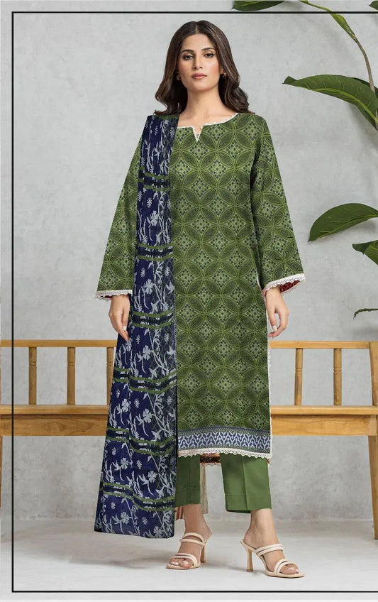 3 Piece Suit Unstitched Printed Dobby Lawn