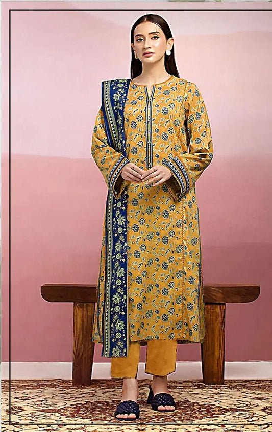 3 Piece Suit Unstitched Printed Dobby Lawn