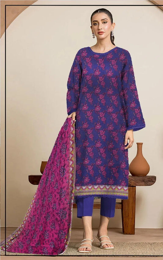 3 Piece Suit Unstitched Printed Dobby Lawn