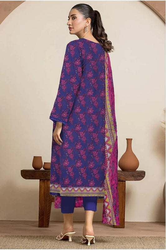 3 Piece Suit Unstitched Printed Dobby Lawn