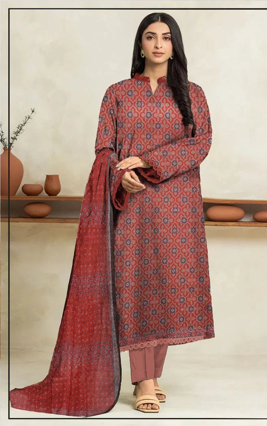 3 Piece Suit Unstitched Printed Dobby Lawn