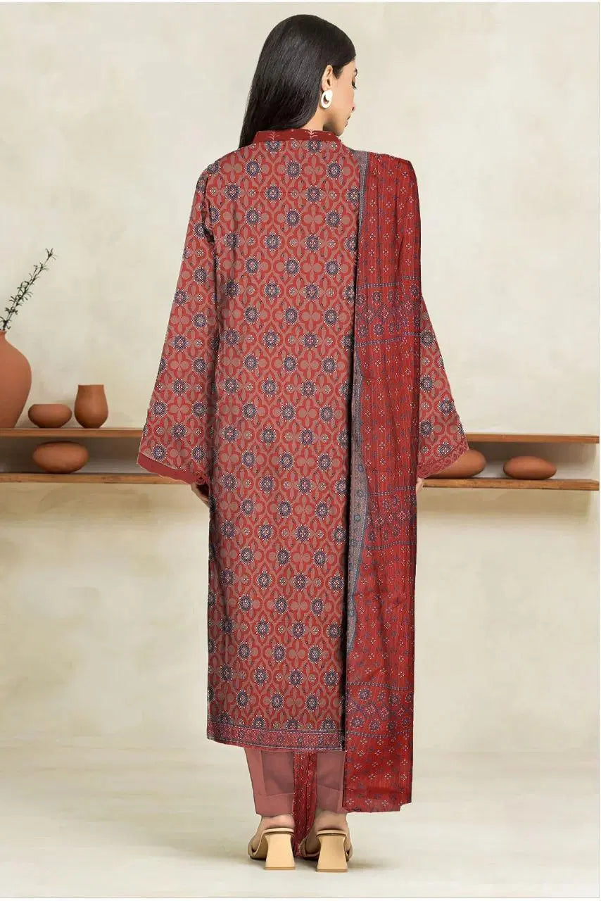 3 Piece Suit Unstitched Printed Dobby Lawn