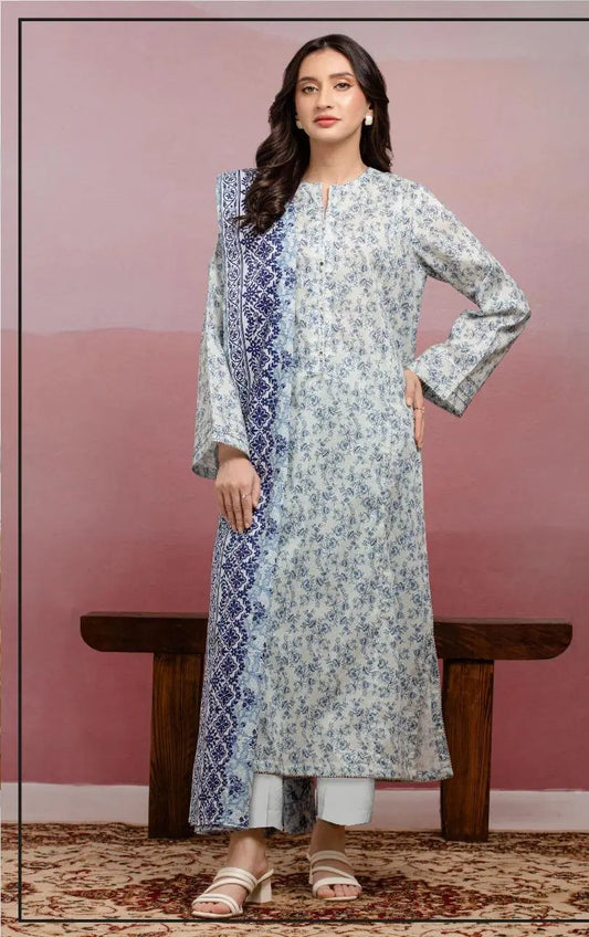 3 Piece Suit Unstitched Printed Dobby Lawn