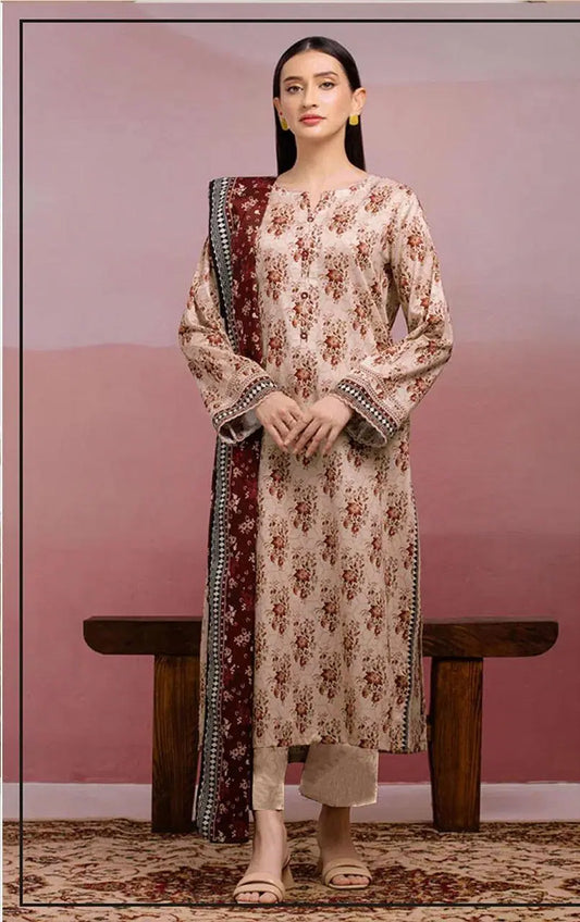 3 Piece Suit Unstitched Printed Dobby Lawn