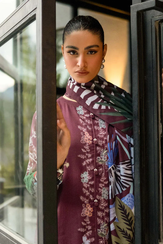 3-Piece Suit Chocolate Brown Unstitched Printed Lawn