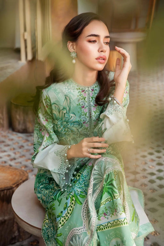 3-Piece Suit Green Unstitched Printed Lawn