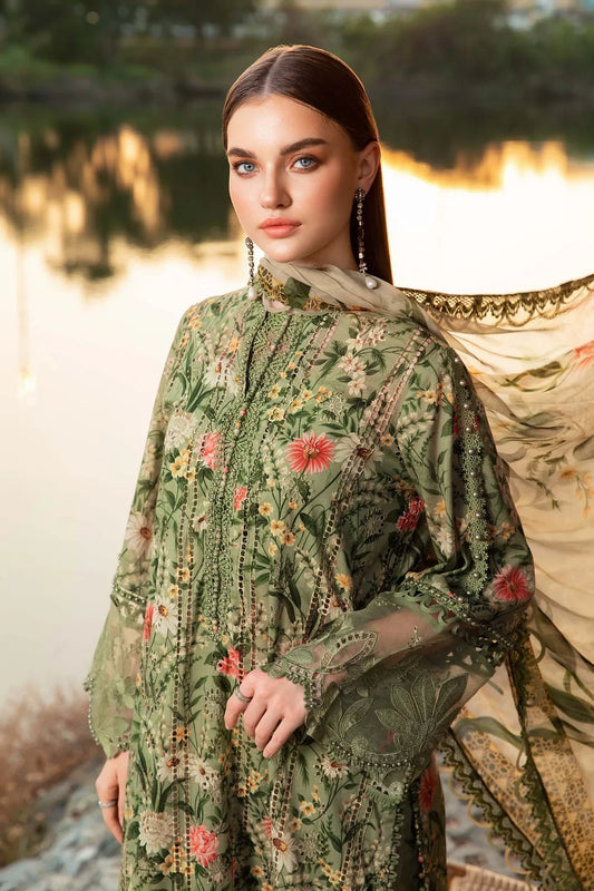 3-Piece Suit Emerald Green Unstitched Printed Lawn