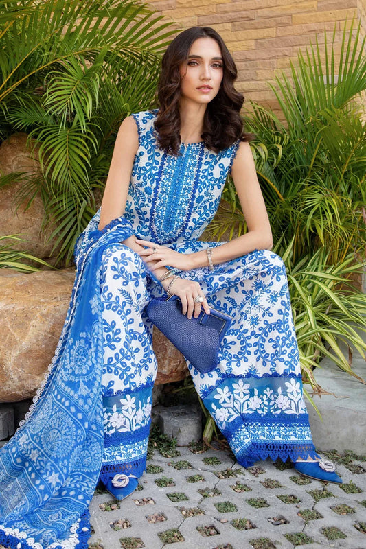 3-Piece Suit Blue Unstitched Printed Lawn