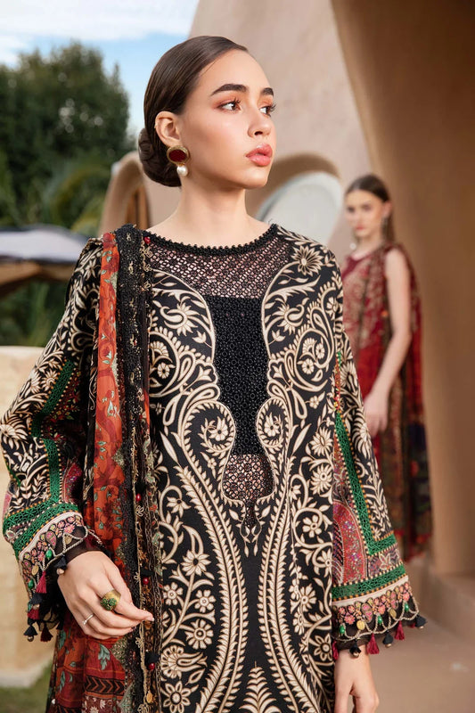 3-Piece Suit Black Unstitched Printed Lawn