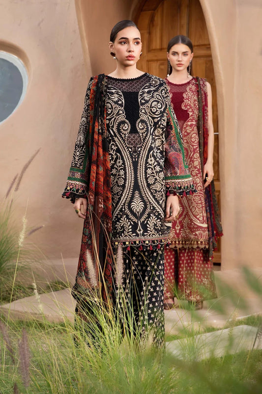 3-Piece Suit Black Unstitched Printed Lawn
